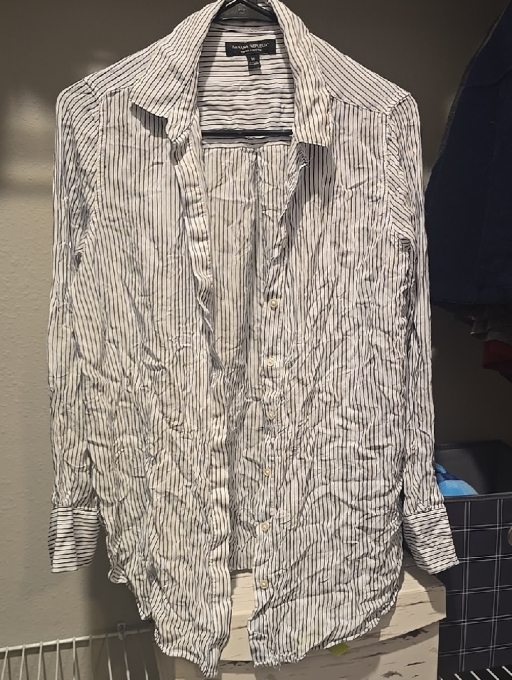 Banana Republic White Shirt with Navy Pinstripes